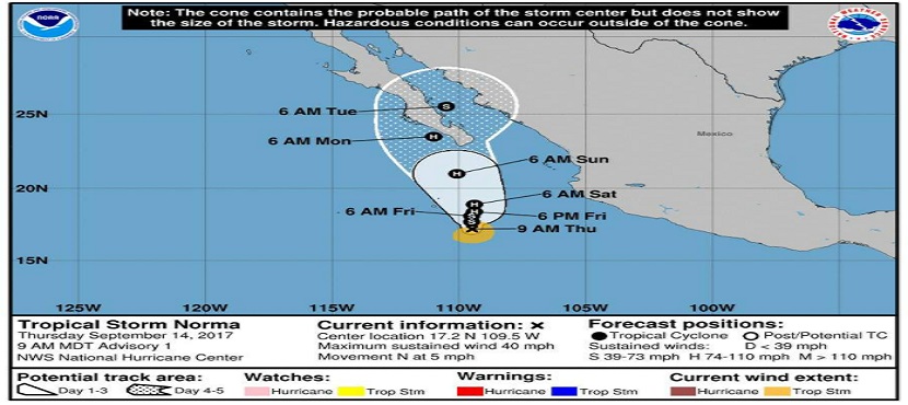 Alerta azul para los municipios del sur de Sonora, por tormenta tropical Norma