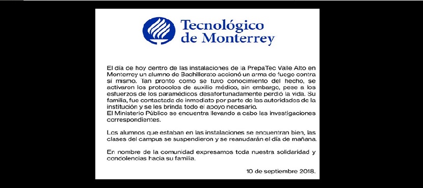 Joven estudiante se suicida en el Tec de Monterrey