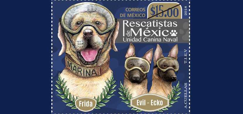 Servicio Postal Mexicano lanza estampilla de Frida y perritos rescatistas