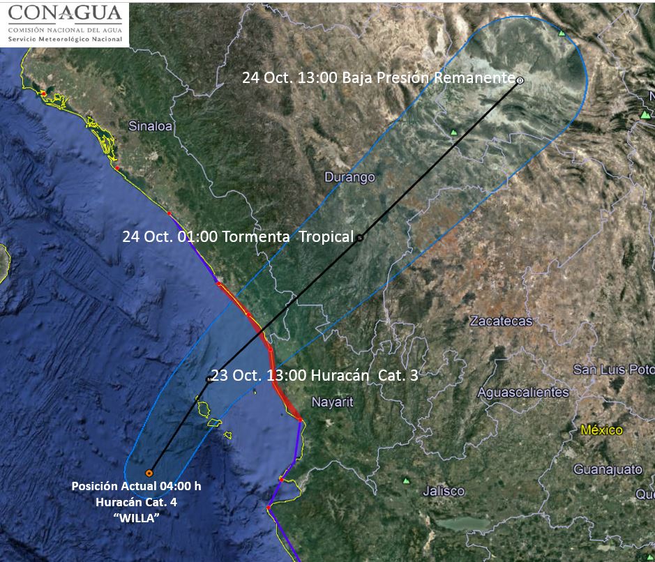 Huracán Willa de categoría 4, se encuentra frente a las costas de Jalisco y Nayarit