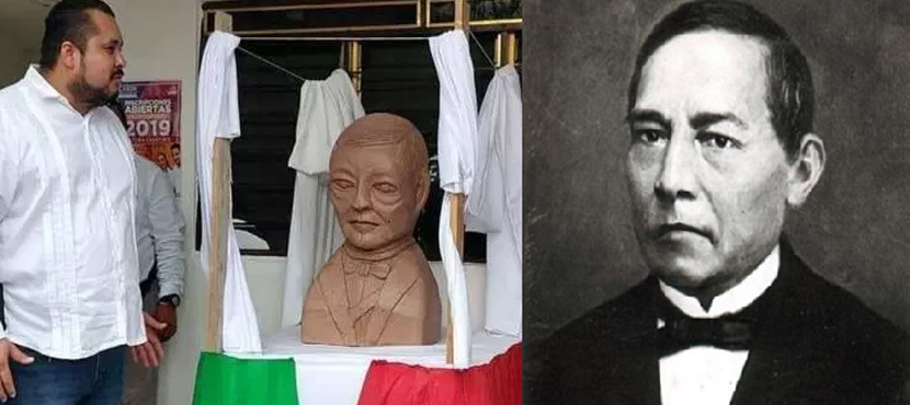 Develan busto de Benito Juárez y es la burla en redes sociales