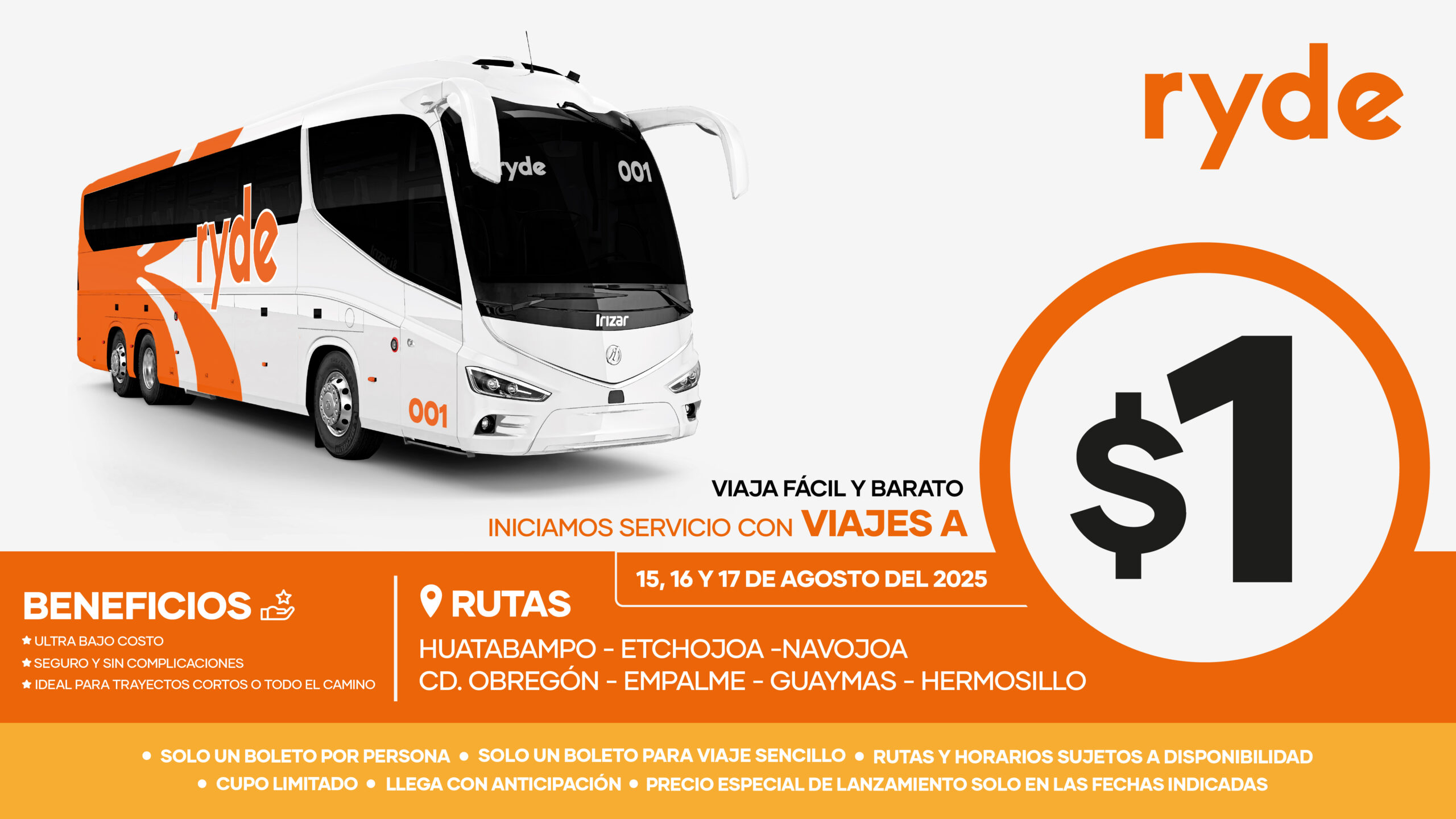 RYDE lanza boletos a $1 peso por tres días