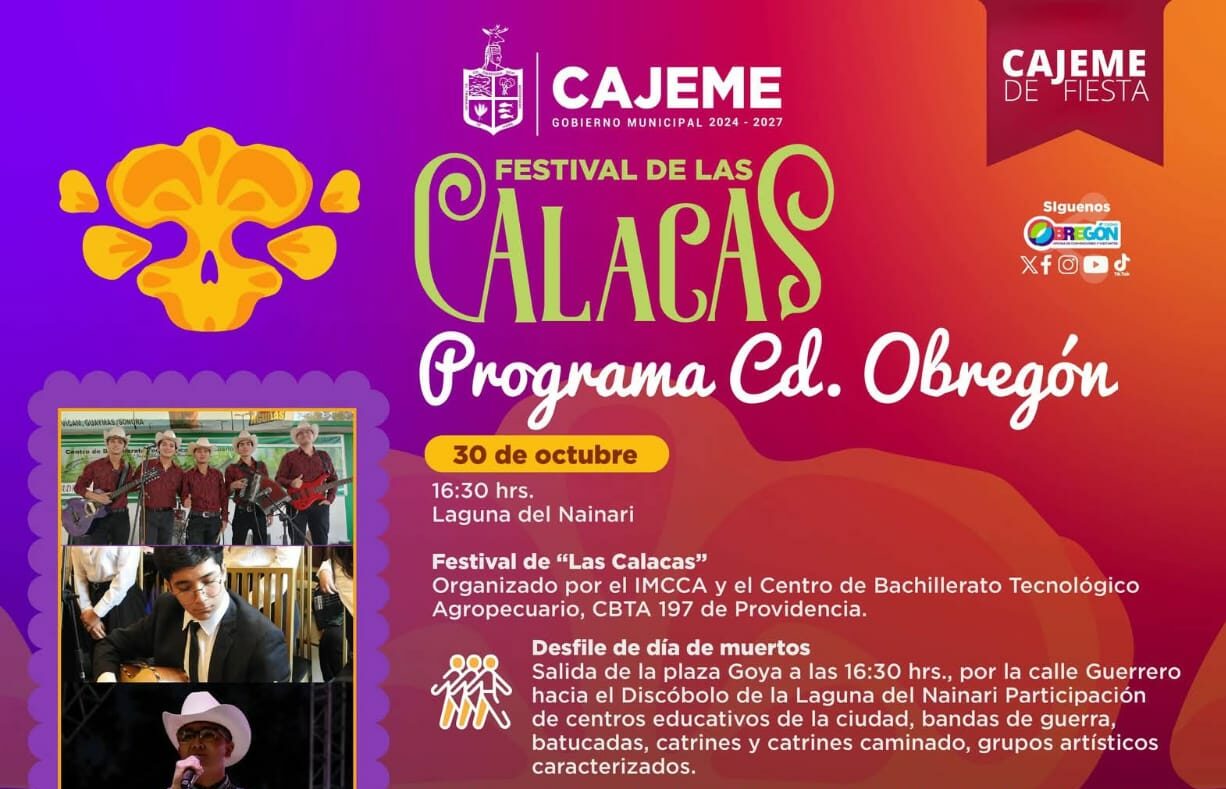 Cajeme celebra el Festival de las Calacas 2025 con desfile y actividades culturales