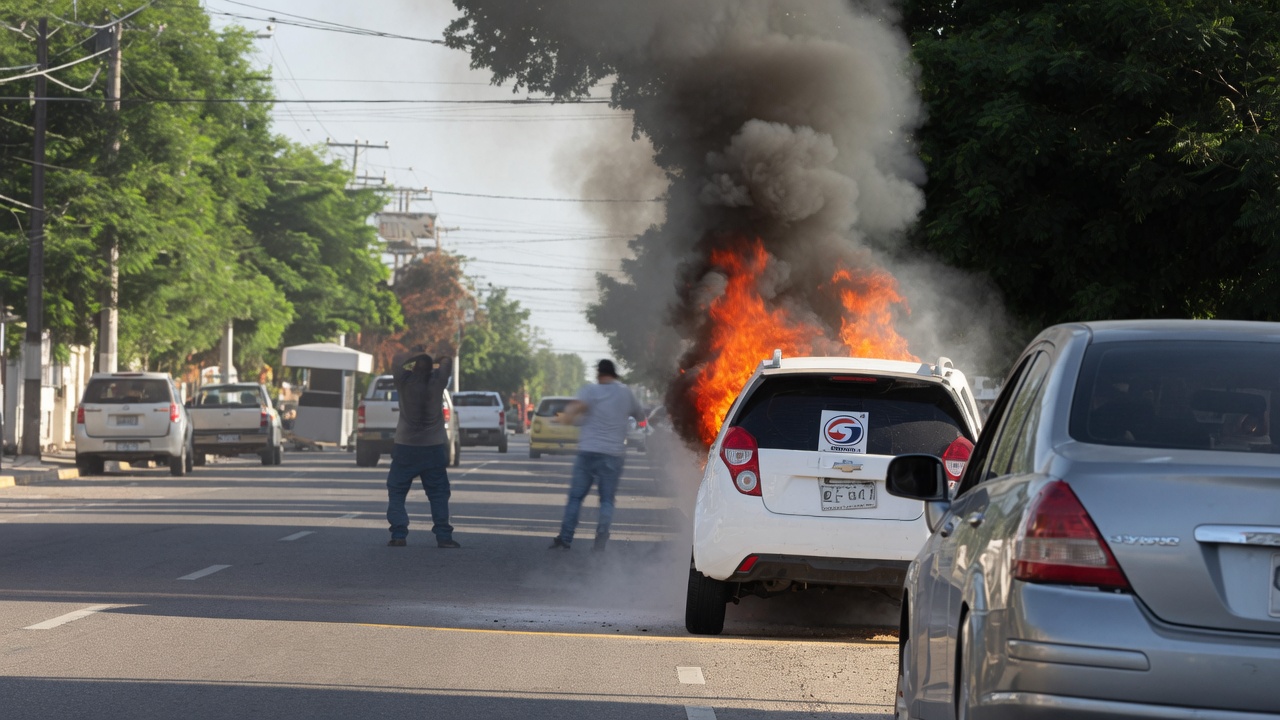 Taxi se incendia en la Constitución