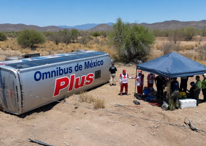 Volcadura de Ómnibus de México Plus deja una víctima mortal