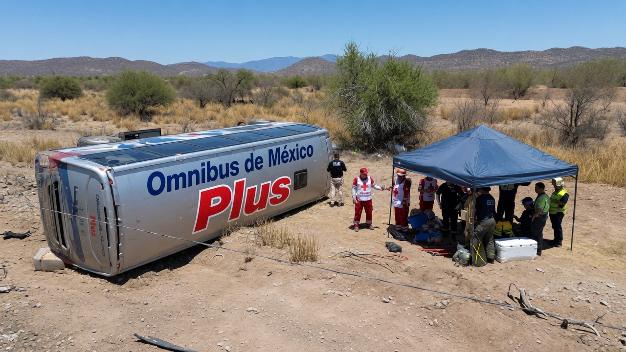 Volcadura de Ómnibus de México Plus deja una víctima mortal