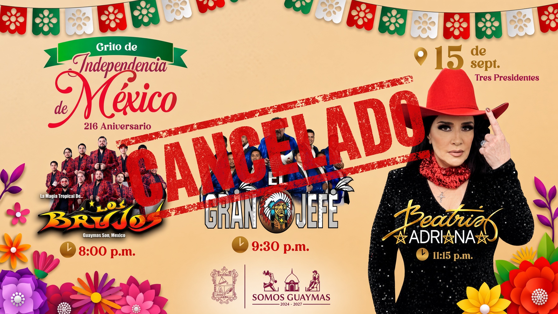 Temporal deja a Guaymas sin concierto de Beatriz Adriana