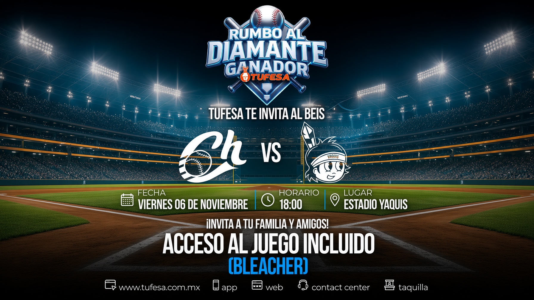 ¡TUFESA te lleva gratis con los Yaquis!